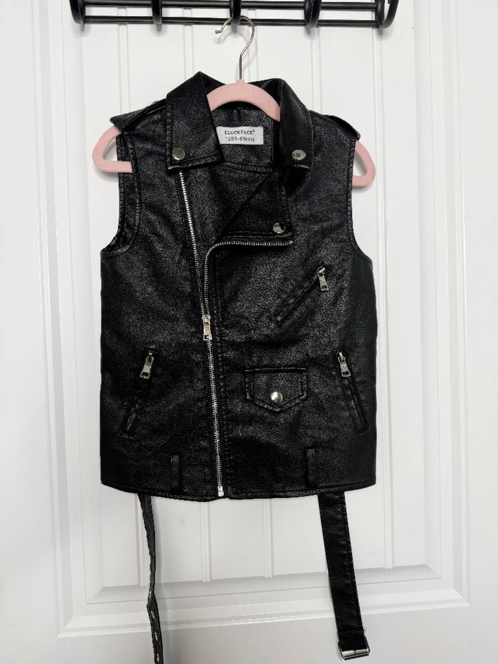 Girls Black Faux Leather Moto Vest Size 5-6 Years